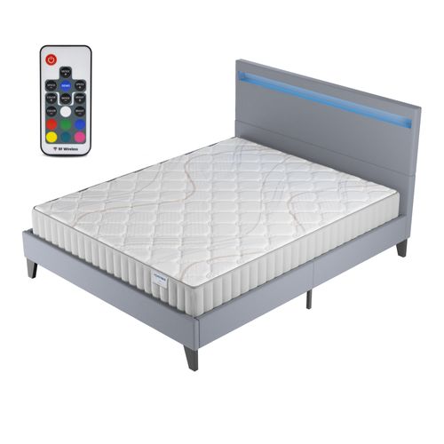 Ensemble 140x190cm, lit éclairage LED + matelas mousse, ép.22cm, accueil latex