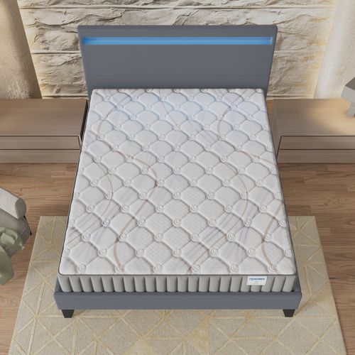 Ensemble 140x190cm, lit éclairage LED + matelas mousse, ép.22cm, accueil latex