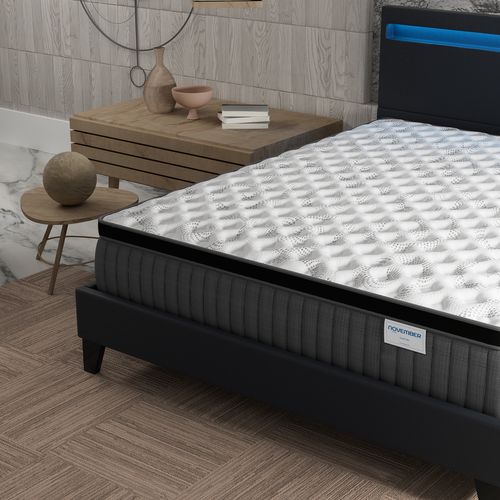 Ensemble 140x190cm, lit éclairage LED + matelas ressorts ensachés, Ép.30cm accueil mémoire de forme