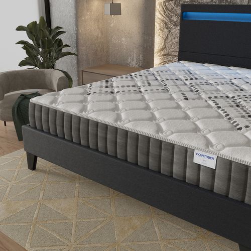 Ensemble 140x190 cm, Lit Éclairage LED + Matelas Ressorts Ensachés, ép.20cm Accueil Mousse HR
