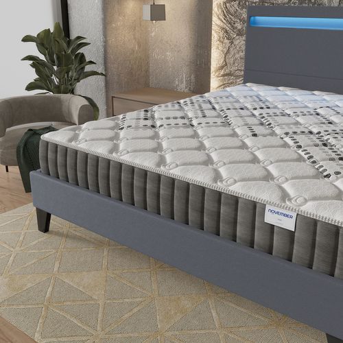 Ensemble 140x190 cm, Lit Éclairage LED + Matelas Ressorts Ensachés, ép.20cm Accueil Mousse HR