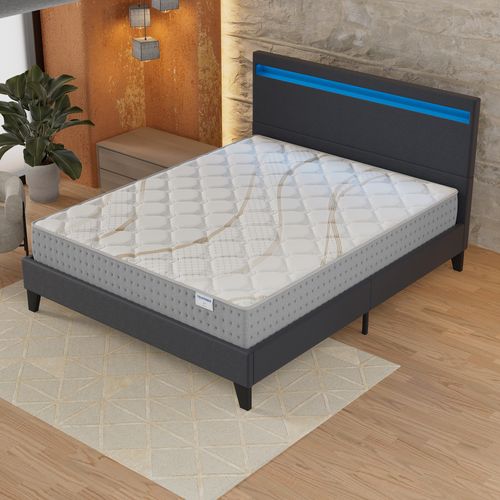 Ensemble 120x190 cm, Lit Éclairage LED + Matelas Ressorts Ensachés, ép.25cm accueil Mousse HR