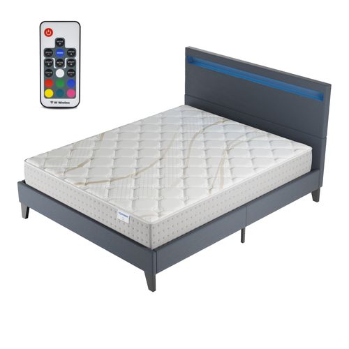 Ensemble 120x190 cm, Lit Éclairage LED + Matelas Ressorts Ensachés, ép.25cm accueil Mousse HR