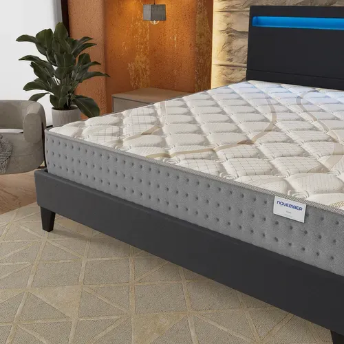 Ensemble 120x190 cm, Lit Éclairage LED + Matelas Ressorts Ensachés, ép.25cm accueil Mousse HR