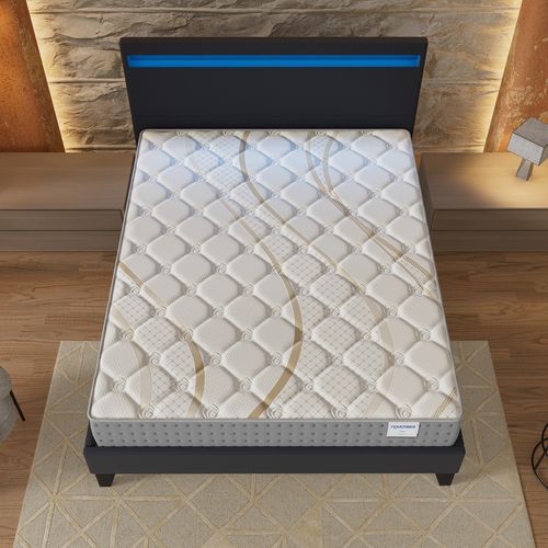 Ensemble 120x190 cm, Lit Éclairage LED + Matelas Ressorts Ensachés, ép.25cm accueil Mousse HR