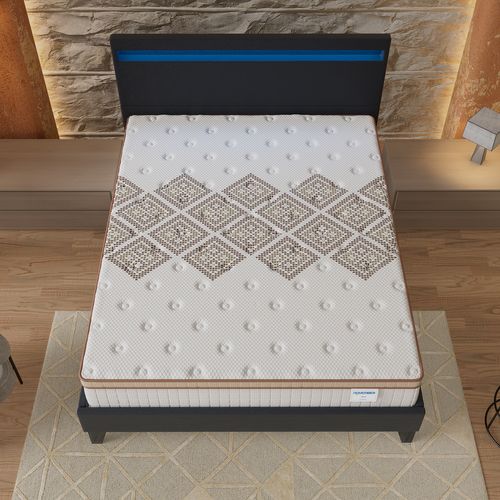 Ensemble 120x190 cm, lit éclairage LED + matelas ressorts ensachés, ép. 28cm accueil mousse HR