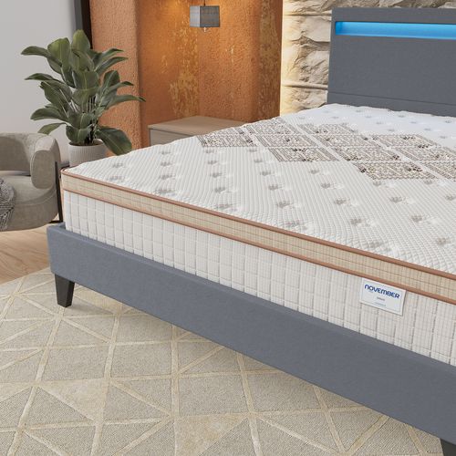 Ensemble 120x190 cm, lit éclairage LED + matelas ressorts ensachés, ép. 28cm accueil mousse HR