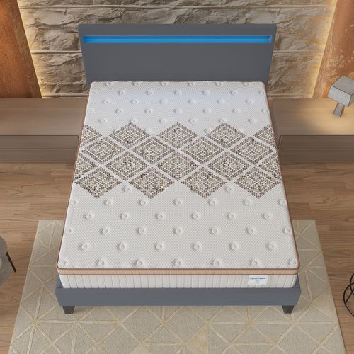 Ensemble 120x190 cm, lit éclairage LED + matelas ressorts ensachés, ép. 28cm accueil mousse HR