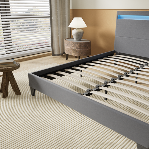 Lit 120x190 cm Éclairage LED Simili-cuir Gris