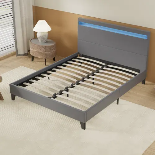 Lit 120x190 cm Éclairage LED Simili-cuir Gris