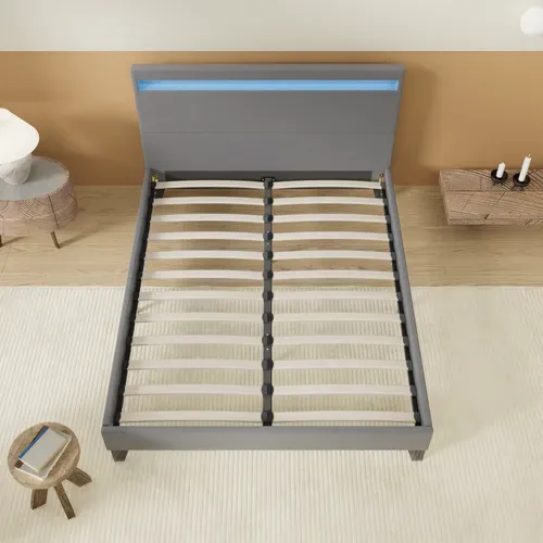 Lit 120x190 cm Éclairage LED Simili-cuir Gris