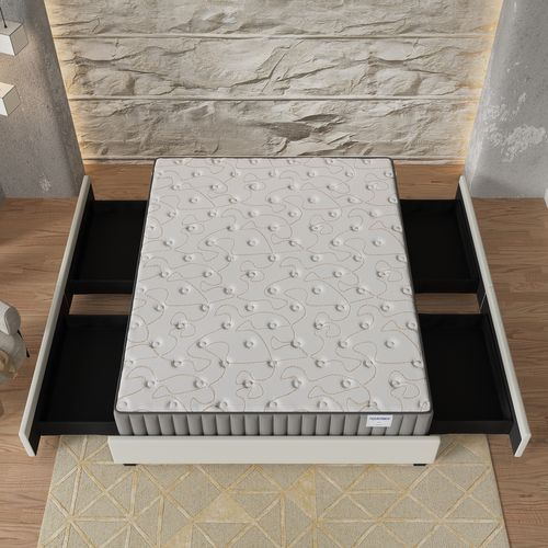 Ensemble 160x200 cm, Lit avec Tiroirs + Matelas mousse ép.22cm Accueil mémoire de forme
