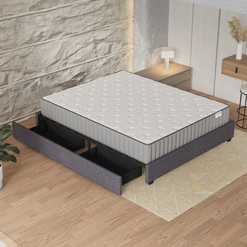 Ensemble 140x190 cm, Lit avec Tiroirs + Matelas mousse ép.16cm Accueil mémoire de forme