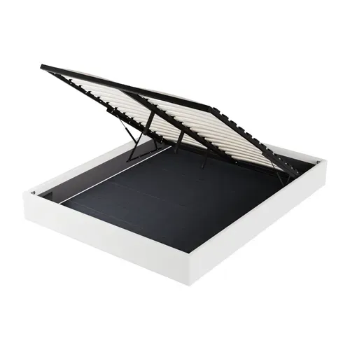 Lit Coffre 120 X 190 Cm, Sommier à Lattes En Bois, Cadre En Tissu Blanc Crème