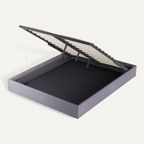 Lit Coffre 120 X 190 Cm, Sommier à Lattes En Bois, Cadre En Tissu Gris
