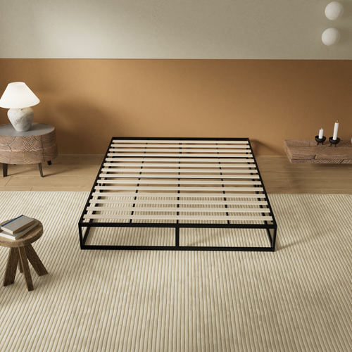 Lit 160 x 200 cm Cadre en acier, Lattes en bois