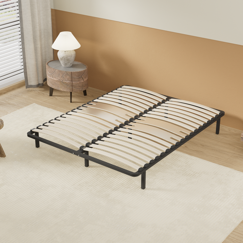 Sommier 160 x 200 cm à lattes en bois - Renfort lombaire - 7 Pieds – Résistant, stable et durable