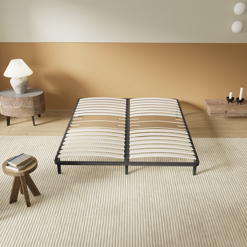 Sommier 160 x 200 cm à lattes en bois - Renfort lombaire - 7 Pieds – Résistant, stable et durable