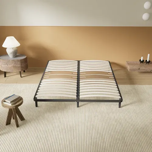 Sommier 140 X 190 Cm à Lattes En Bois - Renfort Lombaire - 7 Pieds – Résistant, Stable Et Durable