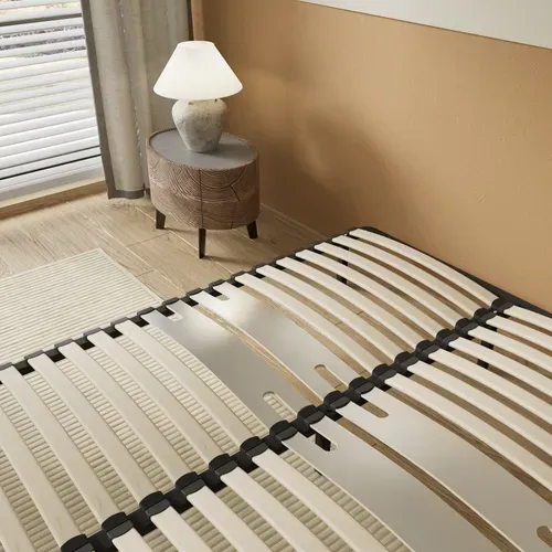 Sommier 140 X 190 Cm à Lattes En Bois - Renfort Lombaire - 7 Pieds – Résistant, Stable Et Durable