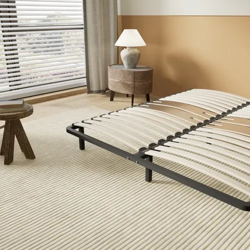 Sommier 140 X 190 Cm à Lattes En Bois - Renfort Lombaire - 7 Pieds – Résistant, Stable Et Durable
