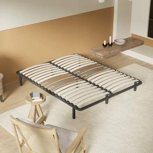 Sommier 120 X 190 Cm à Lattes En Bois - Renfort Lombaire - 7 Pieds – Résistant, Stable Et Durable