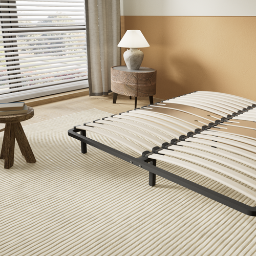 Sommier 90 X 200 Cm à Lattes En Bois - Renfort Lombaire - 7 Pieds – Résistant, Stable Et Durable