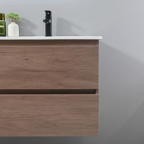 Meuble De Salle De Bain Double Vasque 120cm Bois Foncé Avec Miroir LED