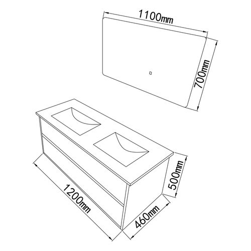 Meuble De Salle De Bain Double Vasque 120cm Bois Foncé Avec Miroir LED