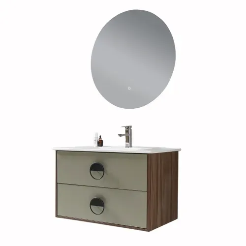 Meuble De Salle De Bain Simple Vasque 100cm Bois Et Vert Avec Miroir LED