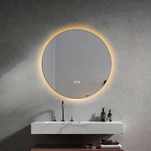 Miroir De Salle De Bain LED à Luminosité Variable 60cm Rond Avec Cadre En Aluminium Doré