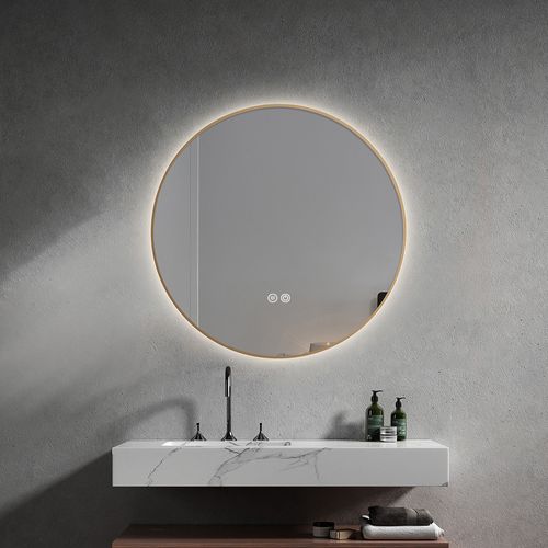 Miroir De Salle De Bain LED à Luminosité Variable 60cm Rond Avec Cadre En Aluminium Doré