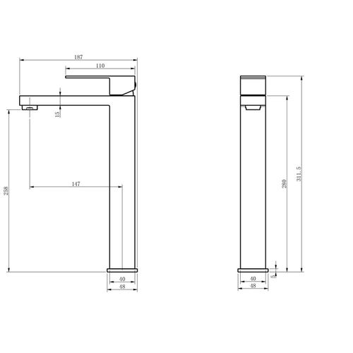 Grand Mitigeur, Robinet De Lavabo Pour Salle De Bain Réhaussé Carré (noir)