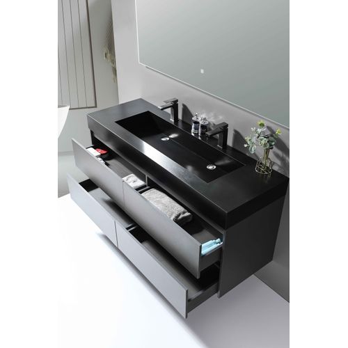 Meuble De Salle De Bain Double Vasque 150cm Gris Et Noir Avec Miroir LED