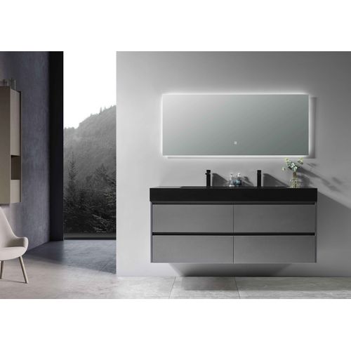 Meuble De Salle De Bain Double Vasque 150cm Gris Et Noir Avec Miroir LED