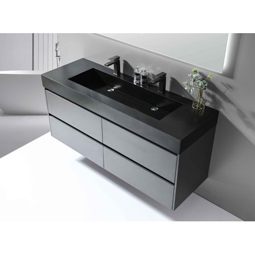 Meuble De Salle De Bain Double Vasque 150cm Gris Et Noir Avec Miroir LED