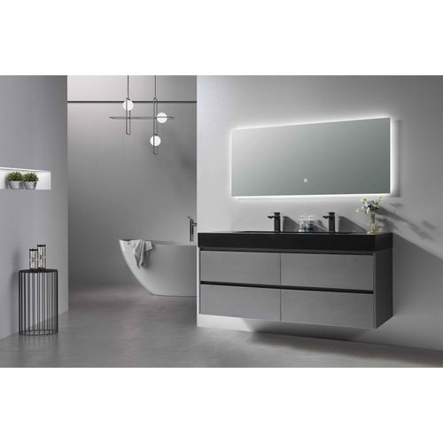 Meuble De Salle De Bain Double Vasque 150cm Gris Et Noir Avec Miroir LED
