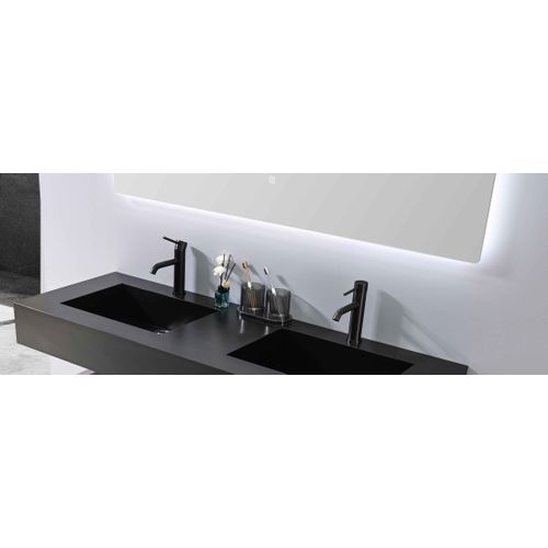 Meuble De Salle De Bain Double Vasque 150cm Bois Et Noir Avec Miroir LED