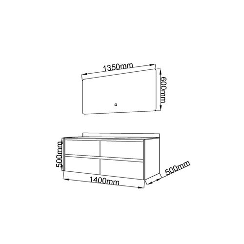 Meuble De Salle De Bain Double Vasque 140cm Bois Et Blanc Effet Marbre Avec Miroir LED