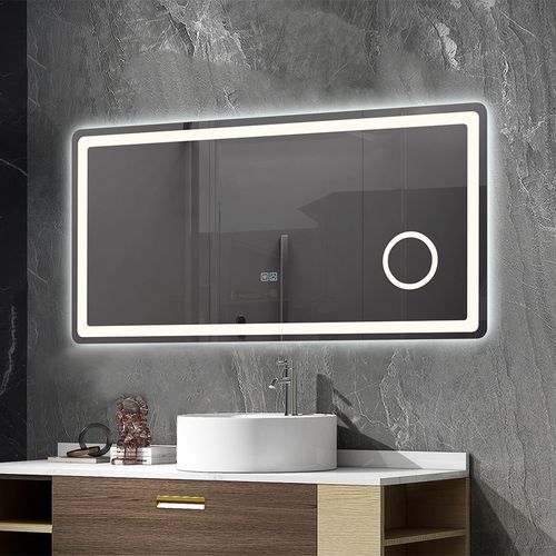 Miroir Salle De Bain LED 120x60cm Anti Buée Avec LED 3 Couleurs Et Loupe X3 Lb-3612