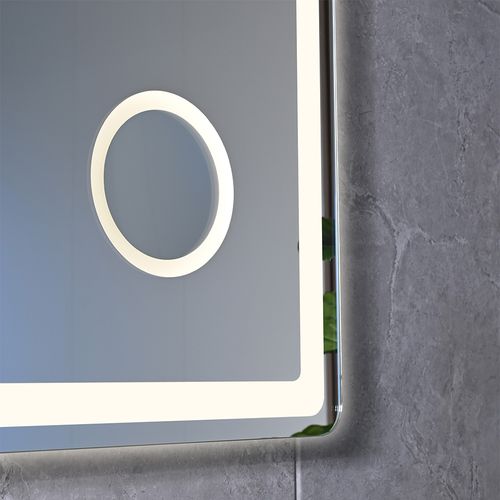 Miroir Salle De Bain LED 120x60cm Anti Buée Avec LED 3 Couleurs Et Loupe X3 Lb-3612