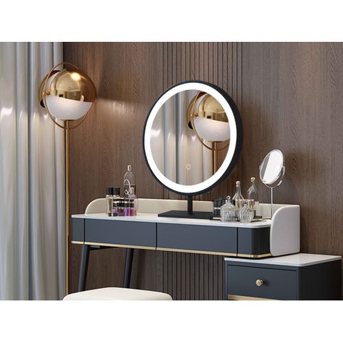 Miroir Salle De Bain, Coiffeuse à LED 45cm à Intensité Variable Avec Cadre En Aluminium Noir Lb-1200