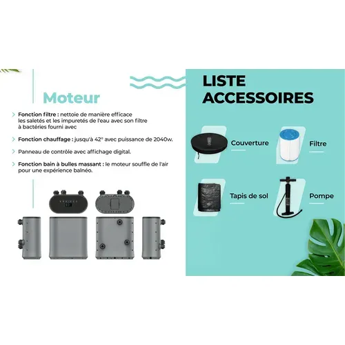 Spa Gonflable Bali - 180 Cm De Diamètre - 1100 Litres - Moteur 2240 W - Jusqu'à 6 Personnes