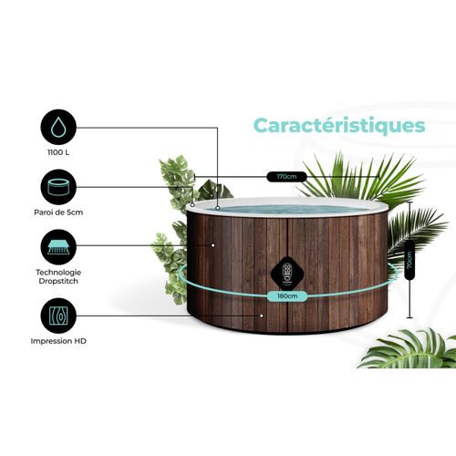 Coco Spa Helsinki Spa Gonflable - 180 Cm De Diamètre - 1100 Litres - Moteur 2240 W - 6 Personnes