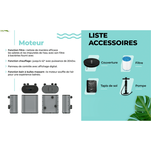 Coco Spa Bali Spa Gonflable - 150 Cm De Diamètre - 800 Litres - Moteur 2240 W - 2 à 4 Personnes