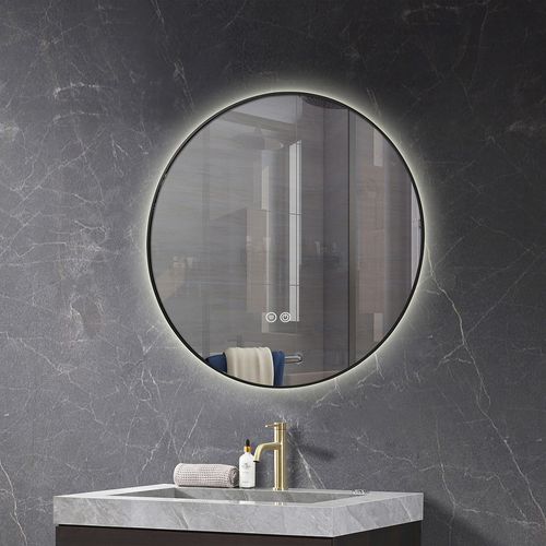 Miroir Salle De Bain LED Rond 80cm Anti Buée Avec Cadre Noir Lb-4647ba