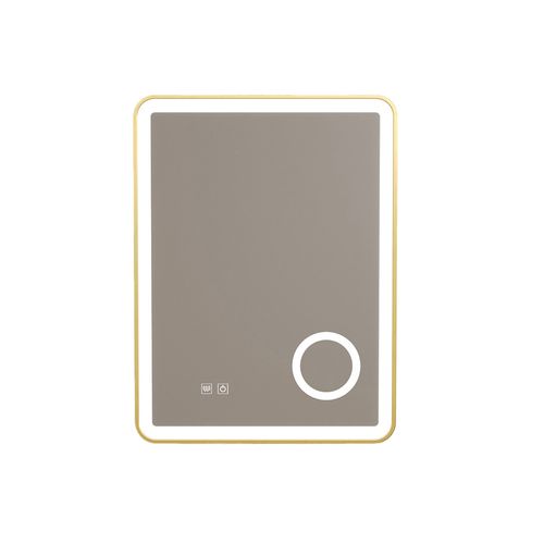 Miroir Salle De Bain LED 60x80 Anti Buée Avec Cadre En Aluminium Doré Et Loupe X3 Lb-4685g