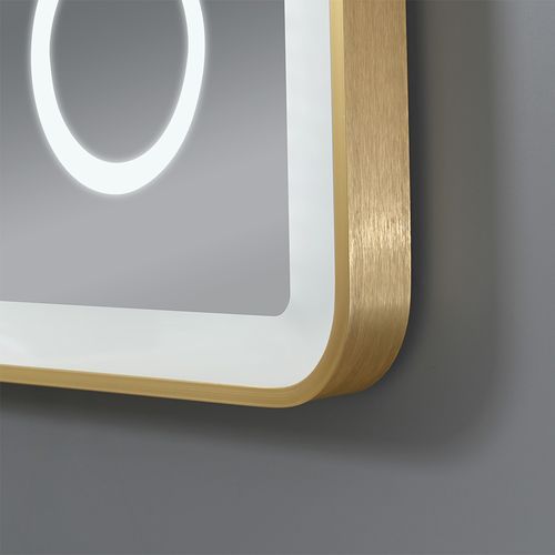 Miroir Salle De Bain LED 60x80 Anti Buée Avec Cadre En Aluminium Doré Et Loupe X3 Lb-4685g