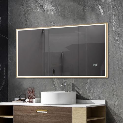 Miroir Salle De Bain LED 90x60cm Anti Buée Avec Cadre Doré Lb-126080g