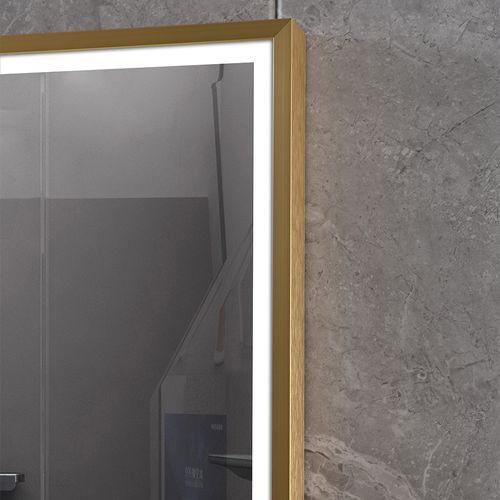 Miroir Salle De Bain LED 90x60cm Anti Buée Avec Cadre Doré Lb-126080g